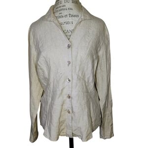 TSD Two Star Dog Linen Button Down Shirt Women Medium Beige Lagenlook Minimalist